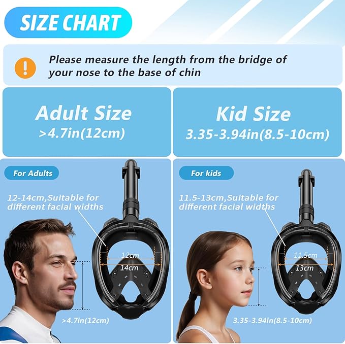 Greatever G2 Full Face Snorkel Mask for Adults Kids, 2 Pcs Snorkeling Set with Foldable Design, Dry Top System, 180° Panoramic View, Anti-Fog & Anti-Leak, Safe Breathing with Camera Mount Included