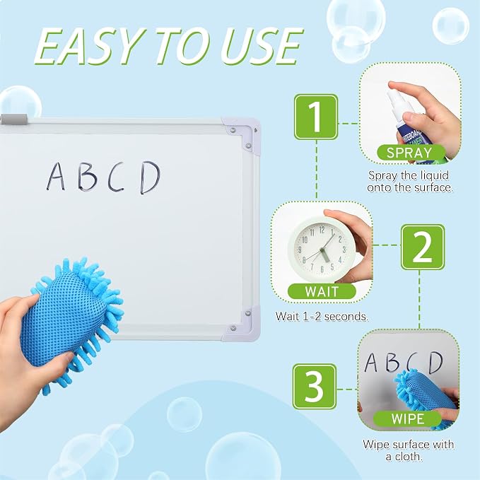 Fuyoooo 6 Pack Whiteboard Cleaner 3.4 Fl oz White Board Cleaning Spray Dry Erase Board Cleaner with Microfiber Shag Whiteboard Eraser Removes Stubborn Marks from Chalkboard(Colorful)