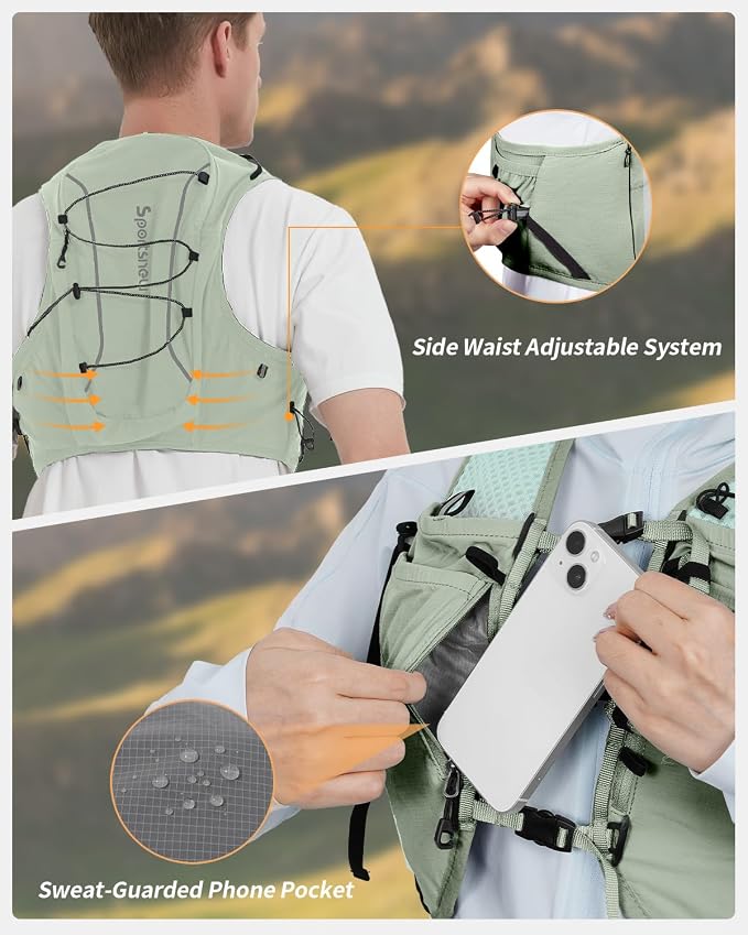 Sportsnew Running Vest for Women Men, Lightweight 10L Hydration Backpack with Waterproof Phone Pocket, Hydration Pack with Water Bladder for Hiking Trail