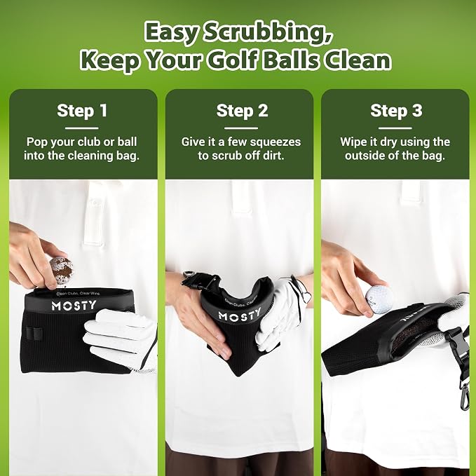 MOSTY Golf Club & Ball Cleaner Bag,Durable Golf Club Cleaning Kit and Ball Washer Pouch,Club Cleaner for Golf Bag, Golf Gifts for Men Women Golfers Him Unique, Essential