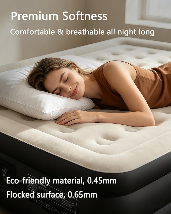 air Mattress Full with Built in Pump – 18-Inch Thickened air Bed Suitable for Camping, Home use, and Guest Accommodation, Supports Up to 600 Pounds (Black, Full)