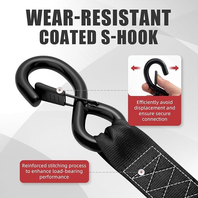 Auto Retractable Ratchet Tie-Down Straps 4500 lbs, 2in × 10ft Ratchet Straps, Heavy Duty S-Hooks, for Cargo, Trucks, Trailers, Blcak, 2 Pack, Damped Rewind