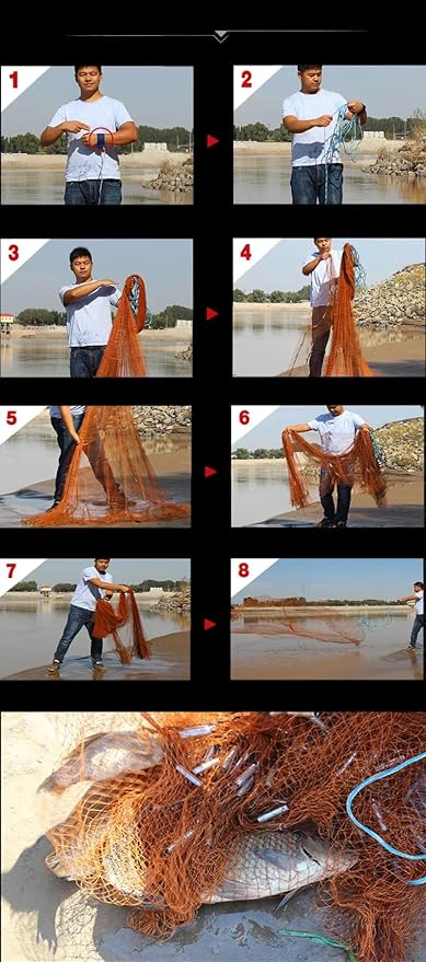 Lawaia Traditional Fishing Cast Net Multifilament Line Landing Net with Steel Pendant Weight Hand Throwing Fish Net White Nylon Small Mesh