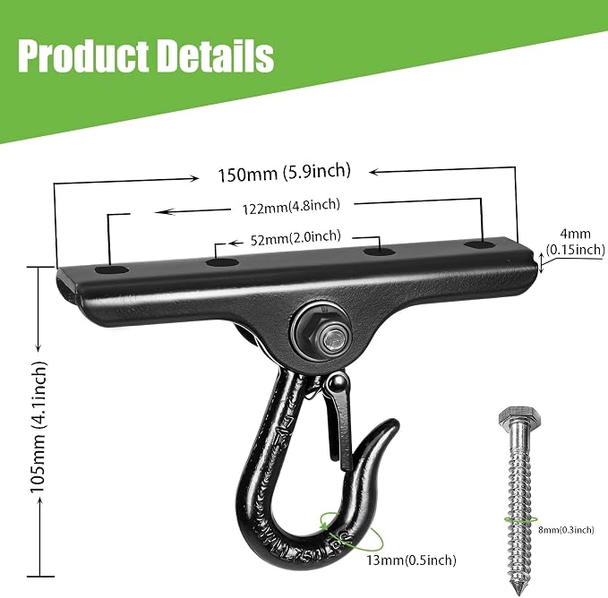 Heavy Punching Bag Hanger | Wall/Ceiling Mount Hook with 180° / 360° Rotation | Wood Beam Holder for Boxing, Weight Training, Aerial Yoga Swing & Hammock
