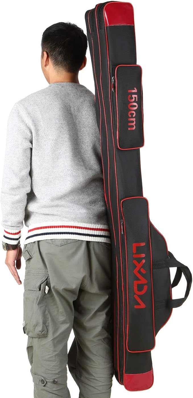 Lixada Fishing Rod Case - 3 Layers Oxford Bag, Portable Folding Carrier for Rods and Reels, Tackle Storage Travel Bag, 90cm/120cm/150cm Optional