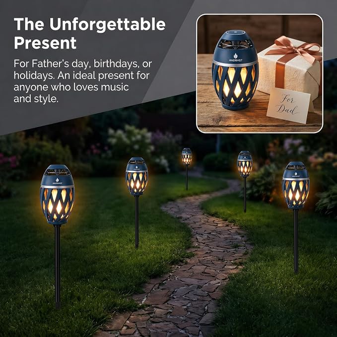 ANERIMST Outdoor Bluetooth Speakers with LED Torch Light, for Dad– Wireless & Waterproof Speaker for Garden, Patio, 360° Sound, 24-Hour Playtime - Ideal Present for Men (Blue)