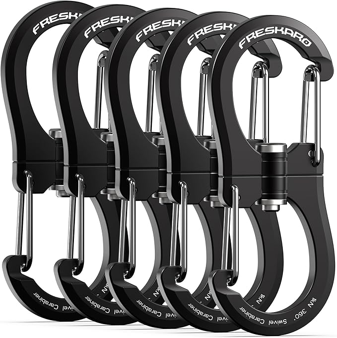 FresKaro 3pcs 25kN Twist Locking Climbing Carabiners and 5pcs 1kN 360 Degree Swivel Carabiner Clips
