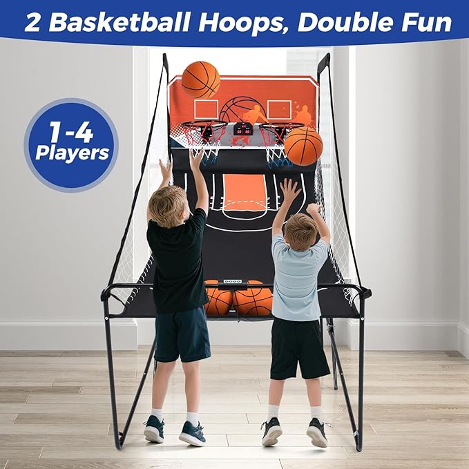 Giantex Arcade Basketball Game Indoor Dual Shot with 8 Game Modes, 4 Balls, 2 Hoops, Air Pump and LCD Scoreboard, Foldable Electronic Basketball Games for Adults and Kids