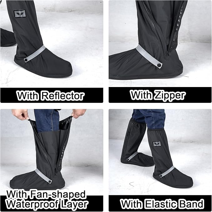 GARGOYLE BELLS Waterproof Rain Cover Boot Non-Slip Shoe Covers with Zipper and Reflector Heavy Duty Reusable Rain Boots for Men Women