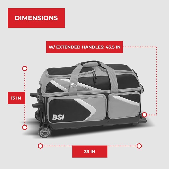 BSI Dash Roller Bowling Bag with Smooth Rolling Wheels, Padded Ball Compartment, Retractable Locking Handle, & Shoe Pocket