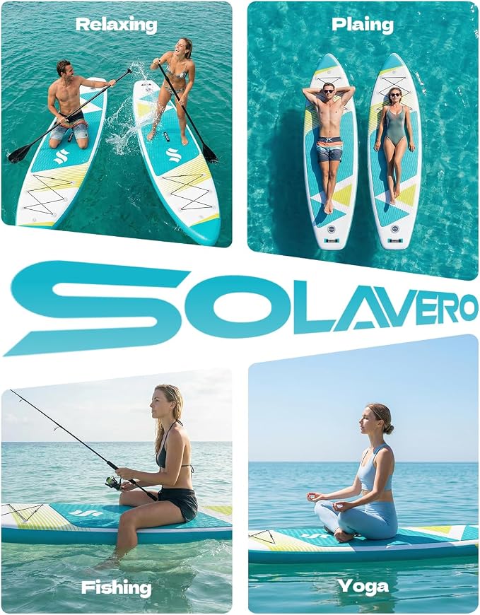 SOLAVERO Stand Up Paddle Board, 11‘ Inflatable SUP Supports 500LB - Wide Stable Board with Non-Slip EVA Deck for Adults & Youth of All Skill Levels