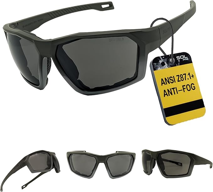 ANSI Z87.1+ Safety Sunglasses, Impact Resistant with EVA Foam, Anti-Fog Windproof for MTB, Cycling, Shooting, Work