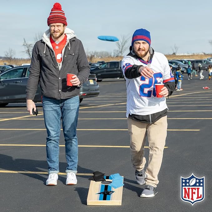 NFL Football Portable Size 1' x 2' Solid Wood Cornhole Set with Direct Print HD Team Graphics – Travel Size