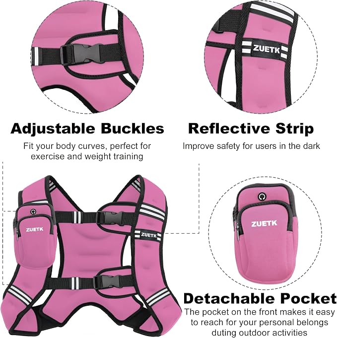 ZUETK Weighted Vest, 6lb/8lb/12lb/16lb/20lb/25lb/30lb Weight Vest with Reflective Stripe, Weighted Vest for Men Women Workout Equipment for Strength Training, Running, Jogging, Fitness, Weight Loss