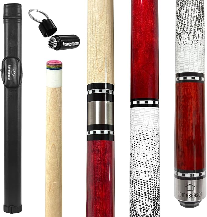 HomeSeason 58in Pool Cue Stick Canadian Maple Wood 13mm Tip - 18oz Perfect for Precision Play, Low Deflection Pool Cue for Enhanced Accuracy