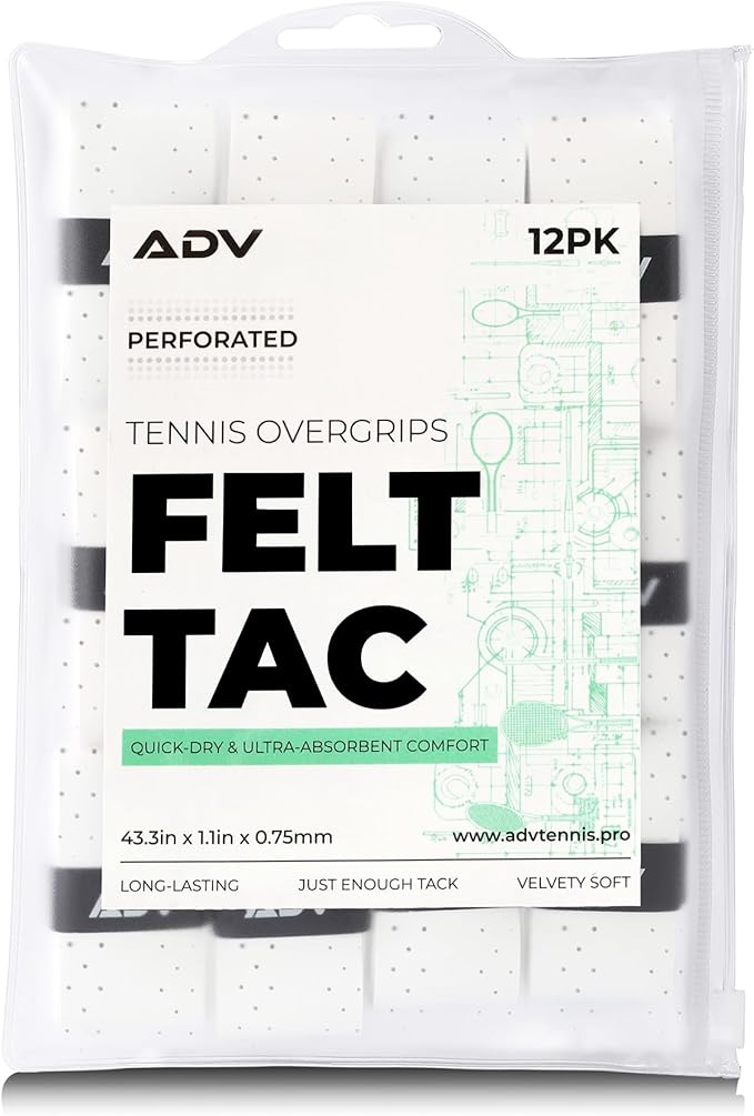 ADV Dry Tennis Overgrip Tape - 3, 6, 12, 30, 60 Pack - FeltTac Tennis Racket Grip Tape - Ultra Absorbent Tennis Grip Tape - Comfort Tennis Racket Grips - Tennis Grips Overgrip