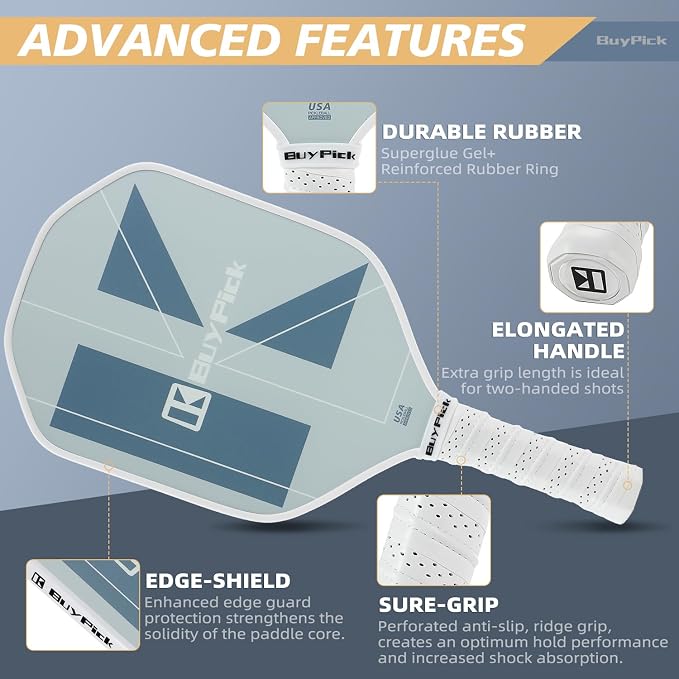 Pickleball Paddle, USAPA Approved, Lightweight & Wide, Carbon Fiber Surface, 16mm Thick, Anti-Slip Grip, Gift for Men