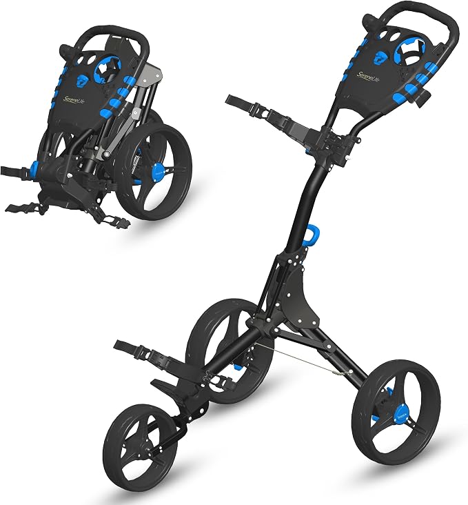 SereneLife Golf Push Pull Cart – Lightweight, Foldable, Bag Holder with Adjustable Handle, Caddy Accessories, Compact Folding Golf Trolley for Travel