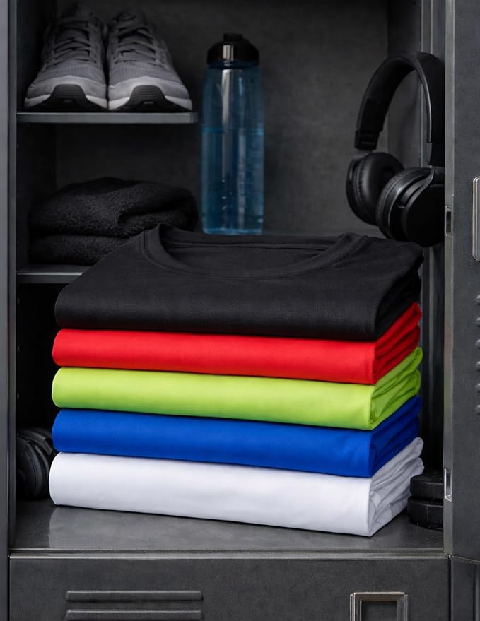 5 Pack Men’s Active Quick Dry Crew Neck T Shirts | Athletic Running Gym Workout Short Sleeve Tee Tops Bulk