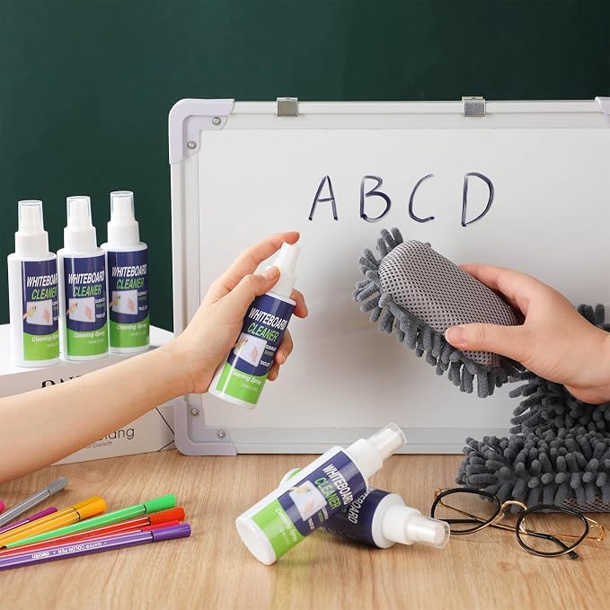 Fuyoooo 6 Pack Whiteboard Cleaner 3.4 Fl oz White Board Cleaning Spray Dry Erase Board Cleaner with Microfiber Shag Whiteboard Eraser Removes Stubborn Marks from Chalkboard(Grey)