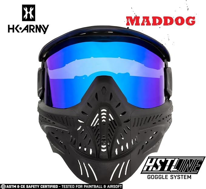 Maddog HK Army HSTL Paintball Airsoft Mask Goggle System | Replaceable Thermal Dual-Pane Anti Fog Lens | Adjustable Full-Face Safety Certified Protection