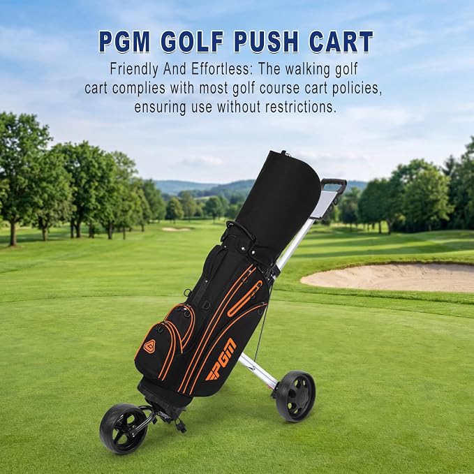 PGM Foldable Golf Push Pull Cart for Stable and Durable with Foot Brake, Lightweight Walking Cart with 3 or 4 Wheels for Courses and Players