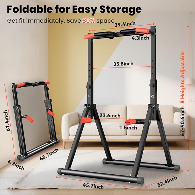 WATBKHE Power Tower Pull Up Dip Station Foldable, Pull Up Bar Station Adjustable, Multi-Function Home Gym, Strength Training Fitness Equipment, Triangular Design, for Home Outdoor