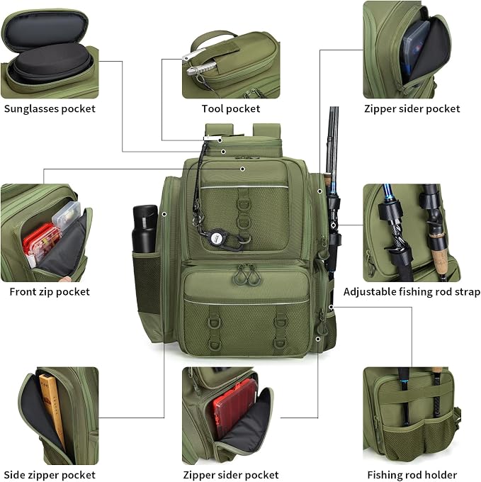 WANOON Fishing Backpack,Tackle Bag,with Tackle Boxes. Large Fishing Bag, Strong Materials