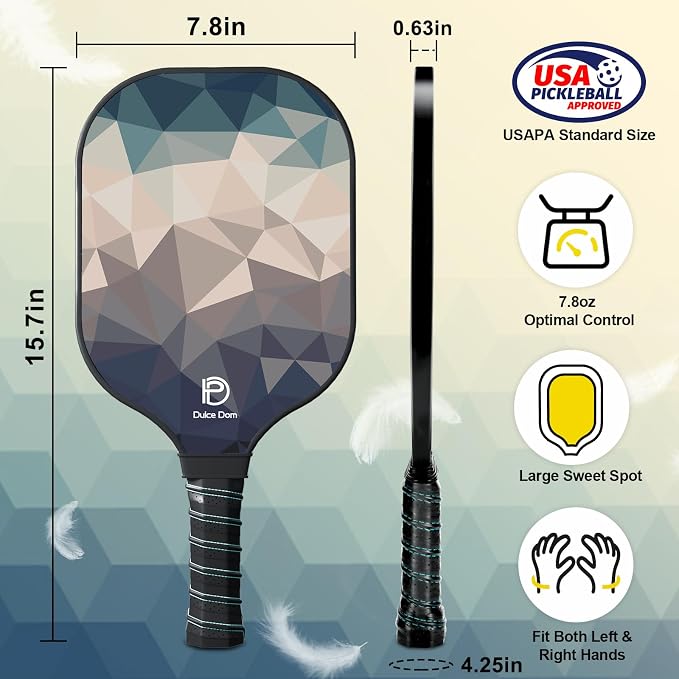 Dulce DOM Pickleball Paddles Set of 2/4 - USAPA Approved, 4 Indoor Outdoor Pickleball Balls, Fiberglass Surface Paddle Racket with Cover Bag, Ideal Training Equipment Gift for Men & Women