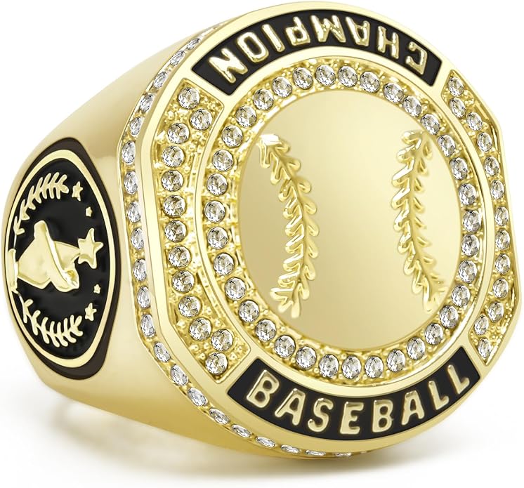 1-12 Pack MVP Football Baseball Basketball Soccer Champion Ring Championship Rings Most Valuable Player Football Baseball Basketball Soccer Gold Award Trophy Medals Ring with Display Case and Holder