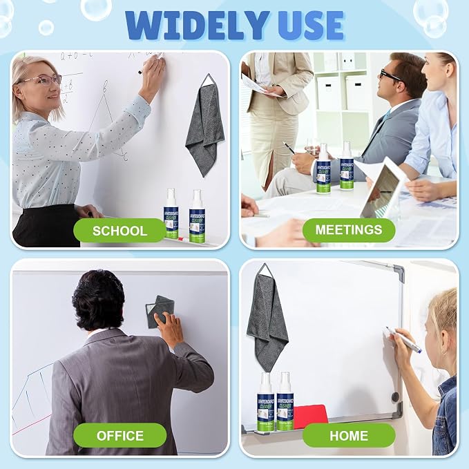 Fuyoooo 12 Pcs Whiteboard Cleaner Spray Dry Erase Board Cleaner with Magnetic Cloth White Board Cleaning Spray Removes Stubborn Marks from Whiteboards Chalkboard(100ml)