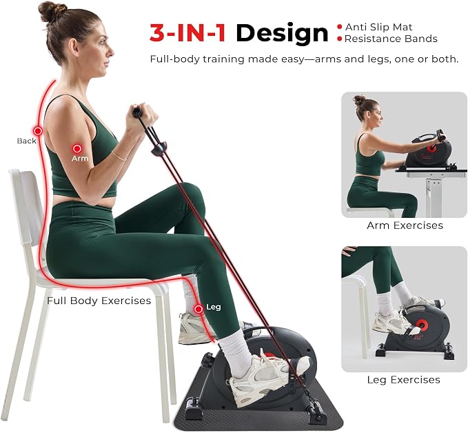 Sunny Health & Fitness Smart Under-Desk Bike Exerciser, Low-Impact Cardio Cycling Equipment for Home/Office, Mini Paddler for Arm/Leg Mobility Training, Free SunnyFit App