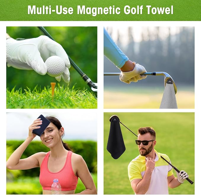 Batiyeer Magnetic Golf Towel Bulk 16" x 16" Microfiber Fabric Towels with Clip Waffle Absorbent Strength Magnet Golf Accessories Ball Cleaner for Carts Men