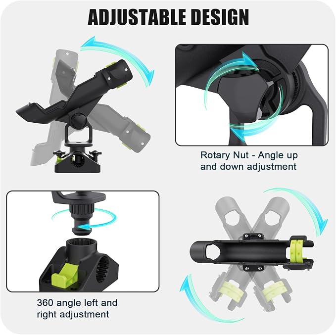 Combo Mount Fishing Rod Holders - 360 Degree Adjustable Boat Rod Rack