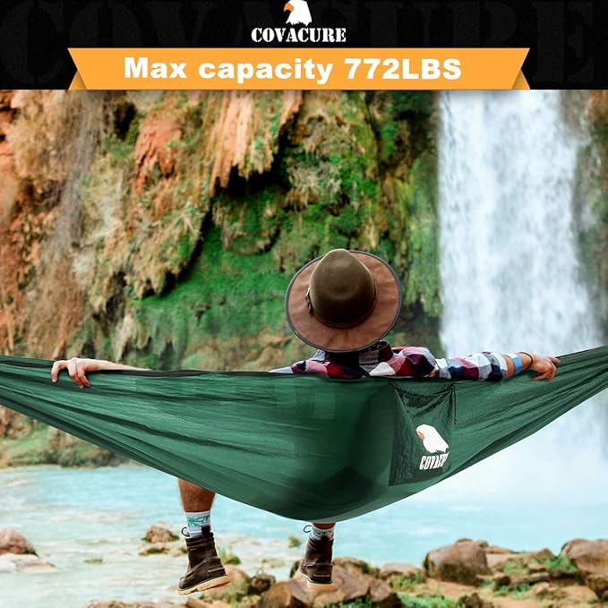 Camping Hammock - Lightweight Double Hammock, Hold Up to 772lbs, Portable Hammocks for Outdoor, Camping, Backpacking, Travel, Backyard, Beach(Dark Green)