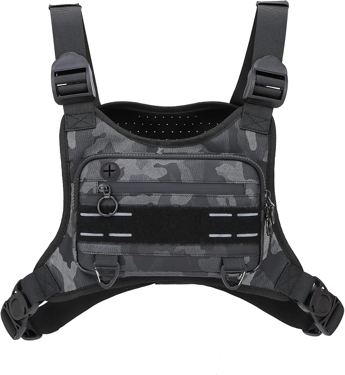 Muserise Sports Chest Bag For Men Women, Water Resistant Lightweight Front Chest Pack, Running Vest Bag With Built-In Phone Holder & Extra Storage For Workouts, Running, Cycling (Camo)