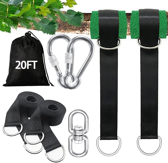Tree Swing Straps Hanging Kit 4FT/8FT/15FT/20FT/25FT, Extra Long Tree Swing Straps Holds 5500 lbs with Lock Carabiners & Tree Protectors, Safer for All Swing & Hammock (20FT)