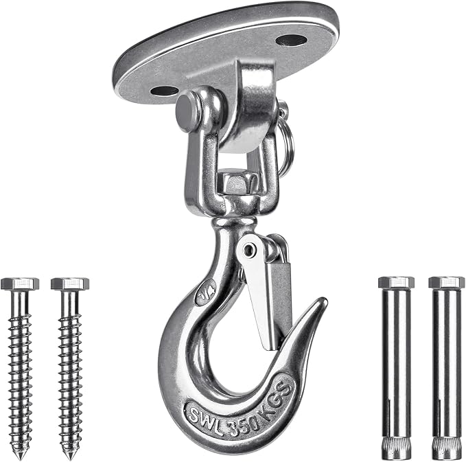 SELEWARE Heavy Duty 1000LB Capacity Stainless Steel Ceiling Swing Mount 360 Swivel Swing Hooks for Aerial Yoga Hammock Chairs Porch Swing Punching Bags