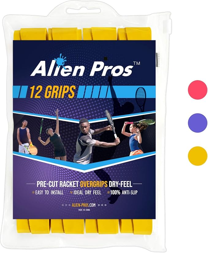 ALIEN PROS Tennis Racket Grip Tape - Precut and Dry Feel Tennis Grip - Tennis Overgrip Grip Tape Tennis Racket - Wrap Your Racquet for High Performance
