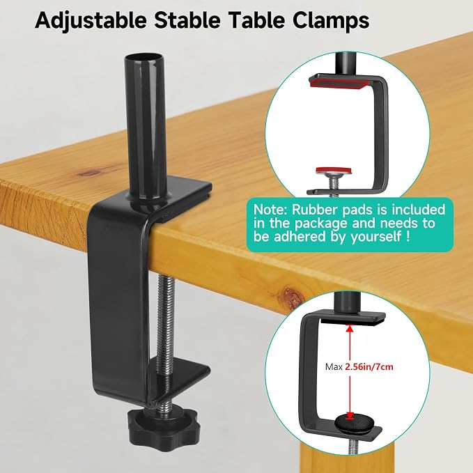 Over The Table Rod Stand with Clamps Adjustable 30"-43" Tall 47"-98" Length Black Table Arch Hanging for Wedding Birthday Party Halloween Christmas