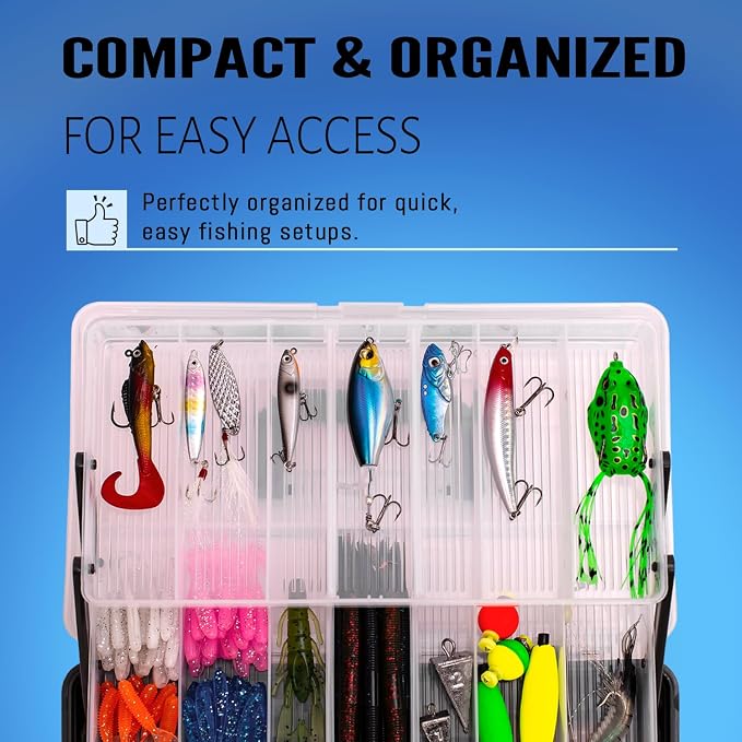448-Pcs Fishing Lures Kit – Complete Large 3-Layer Tackle Box Set with Hooks, Weights, Bobbers, Pliers, Rigs, Leaders & Accessories for Men, Kids, Beginners, Gear gift choice for Fathers Day
