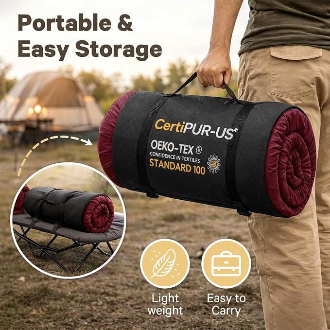 CYMULA Camping Cot Pad 2 Inch Memory Foam, Camping Pad for Folding Cot and Foldable Cot, Portable Roll Up Camp Gear for Car Camping Travel Tent, Non-Slip Waterproof Bottom, Removable Cover, Pad Only