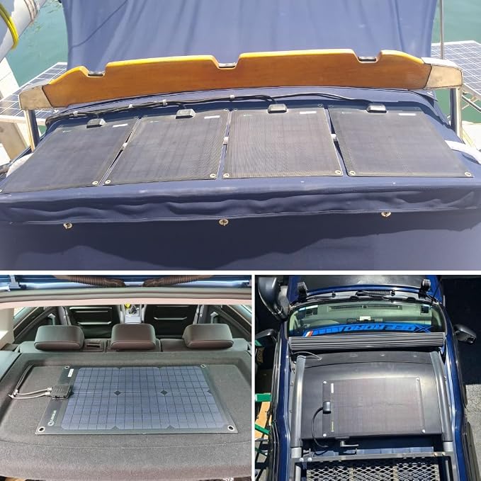 Lensunsolar 20W 12V ETFE Black Flexible Solar Panel, 18.5x13.8in, Ultrathin Ultra Lightweight, PERC Mono High Efficiency Solar Cells, for Campers, RVs, Boats,Camping, Tent