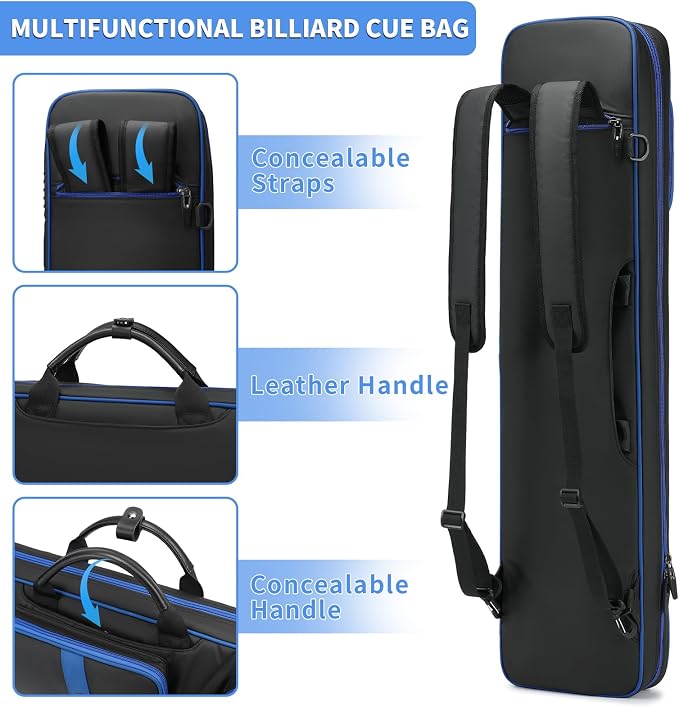 BOSSTIN Pool Cue Case, 3x4 / 5x5 Pool Stick Billiard Cue Accessories Soft Padded Bag Case