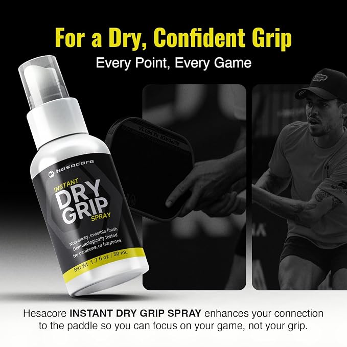 Hesacore Instant Dry Grip Spray | Fast-Drying, Non-Sticky Formula | Creates a Dry Hand Feel for Pickleball & Racquet Sports