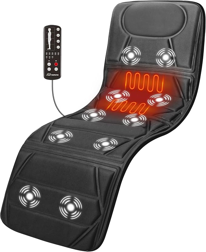 Snailax Massage Mat with Heat, Back Massage Pad for Bed, Chair, 10 Motors Vibrating Massage Mattress Pad with 2 Heating Pads for Back, Full Body Massager