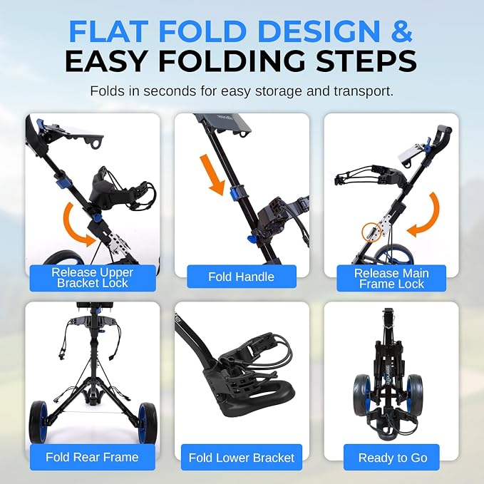 SereneLife Golf Push Pull Cart – Lightweight, Foldable, Bag Holder with Adjustable Handle, Caddy Accessories, Compact Folding Golf Trolley for Travel