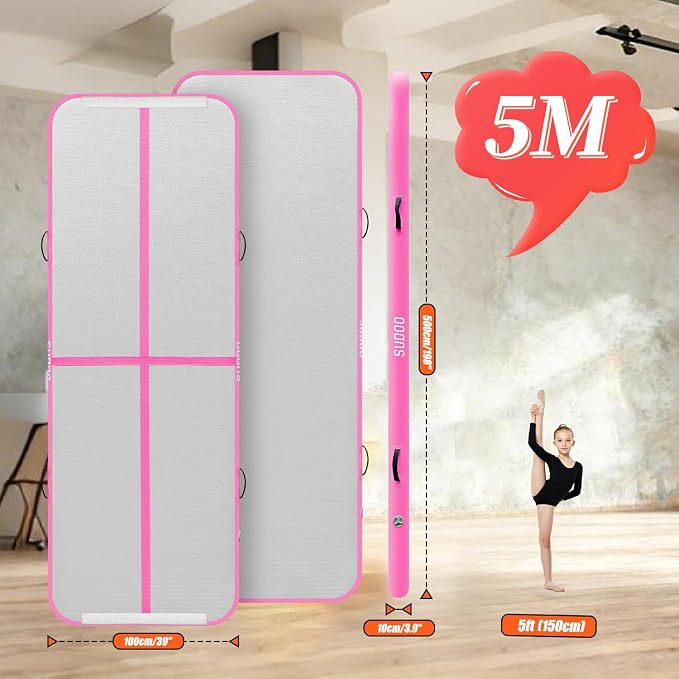 SUDOO Gymnastics Air Mat 10ft/13ft/16ft Inflatable Air Tumble Track Mat 4" Thick Tumbling Mat With Pump or No Pump for Training Tumble Yoga Cheerleading Parkour Beach Water Activities Home Use