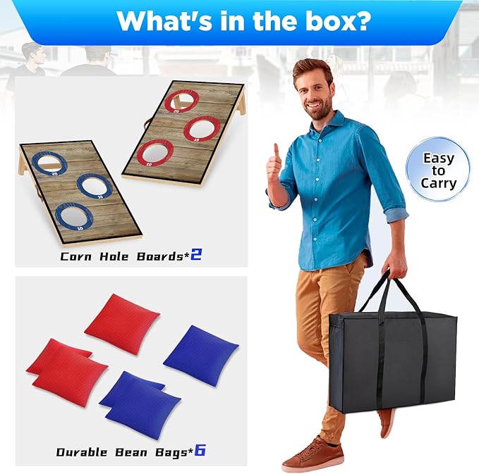 Electronic Cornhole Board Set (4x2ft) - Automatic Scoring Corn Hole Game for Adults & Kids - Infrared Sensing Wood Set with 8 Bags & Carry Case for Backyard, Party & Tailgates