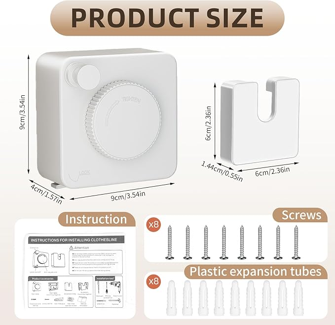 Anti-Sag Retractable Clothesline 40LB Capacity - 201in Stainless Steel Laundry Line for Indoor Outdoor, Wall Mounted Space Saving Easy Install (White, Single line)